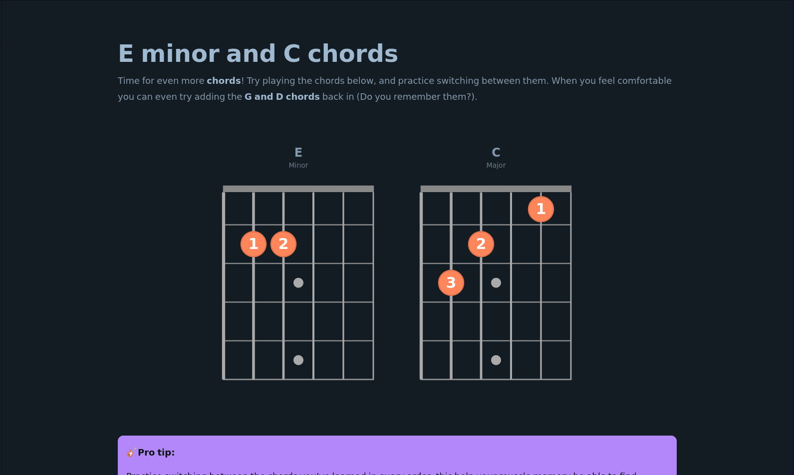 Learn how to switch between chords in the course First Strum