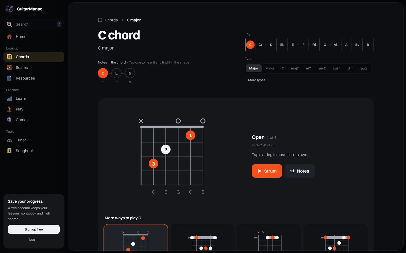 The C chord page